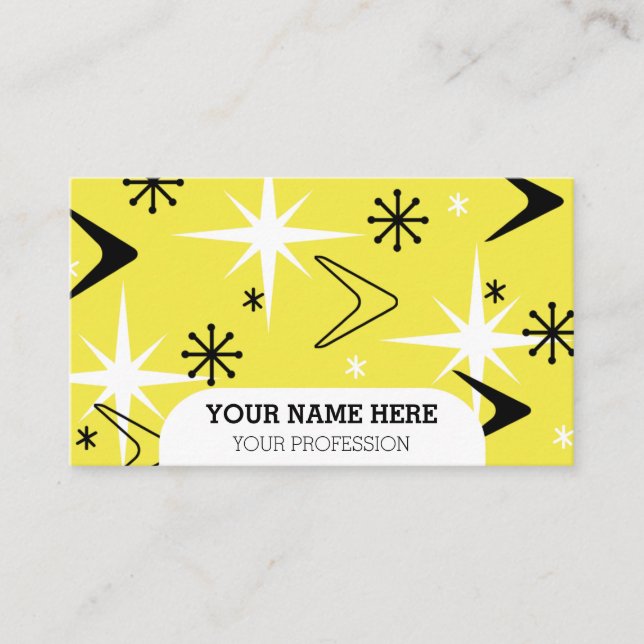Mid Century Modern Boomerangs Yellow Business Card (Front)
