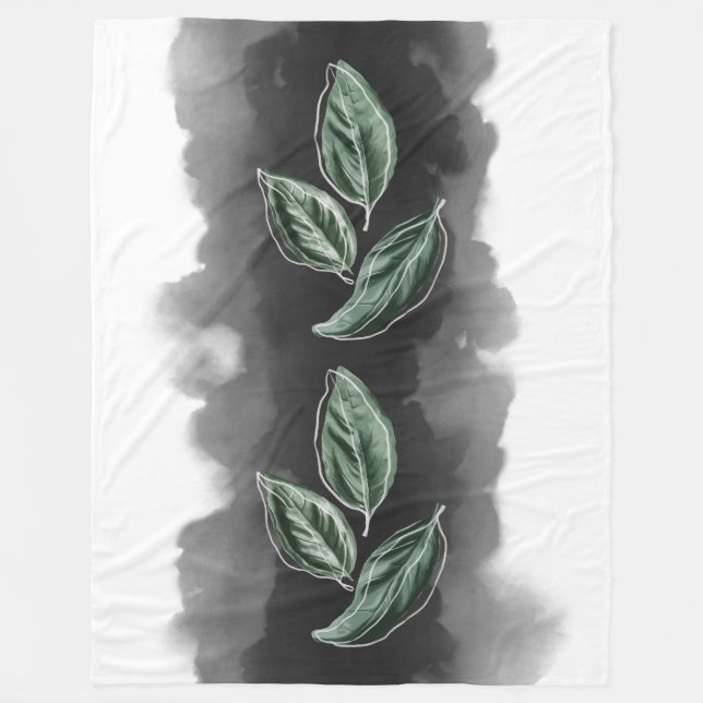Mid Century Modern Botanical Green Basil Leaves  Fleece Blanket (Front)