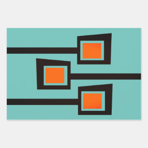 Mid-Century Modern Branches with Pops of Orange Wr Wrapping Paper Sheet