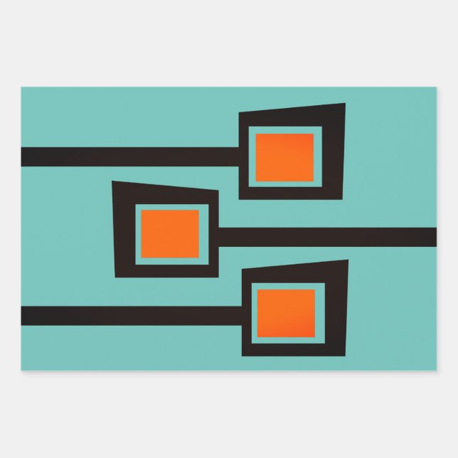 Mid-Century Modern Branches with Pops of Orange Wr Wrapping Paper Sheet (Front)