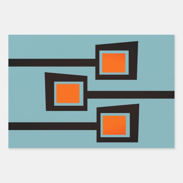 Mid-Century Modern Branches with Pops of Orange Wrapping Paper Sheet (Front)