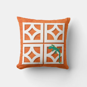 Mid-Century Modern Breeze Block Lizard Pillow