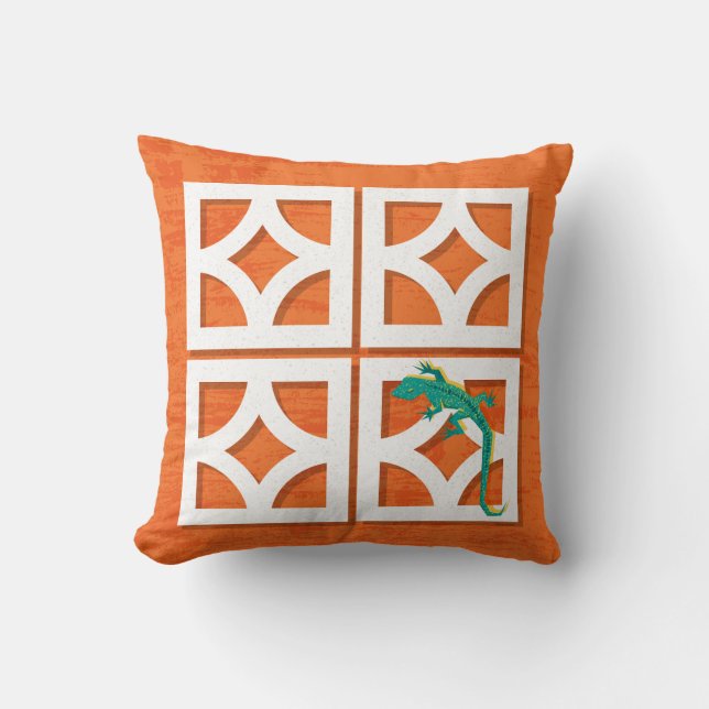 Mid-Century Modern Breeze Block Lizard Pillow (Front)