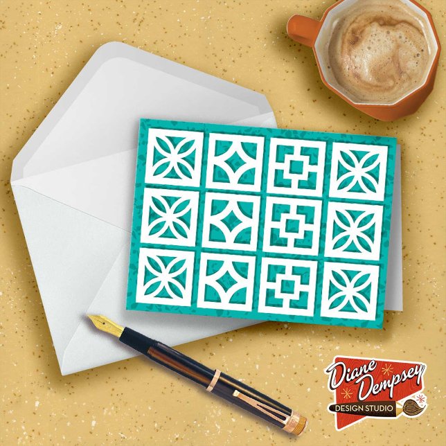 Mid-Century Modern Breeze Blocks Aqua Note Cards (Creator Uploaded)