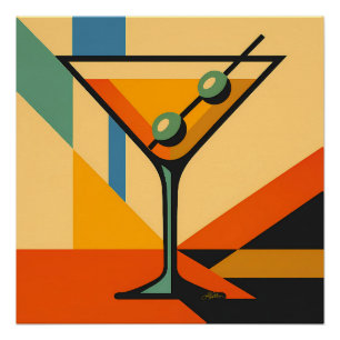 Mid Century Modern Bright Bauhaus Martini Poster