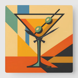 Mid Century Modern Bright Bauhaus Martini Square Wall Clock