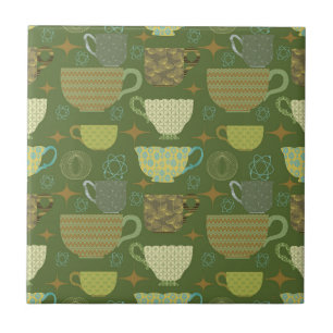 Mid Century Modern Bright Green Teacup Tile