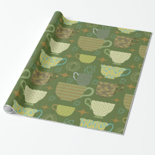 Mid Century Modern Bright Green Teacup Wrapping Paper
