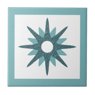 Mid-Century Modern Bright Turquoise Starburst Tile