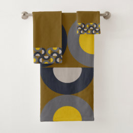 Mid-Century Modern Bronze Mustard Thunder    Bath Towel Set