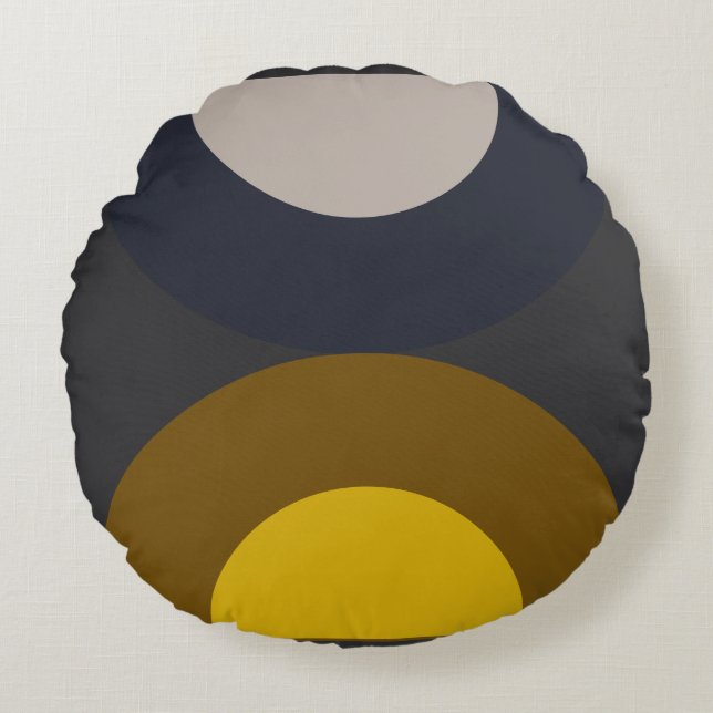 Mid-Century Modern Bronze Mustard Thunder   Round Cushion (Front)