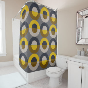 Mid-Century Modern Bronze Mustard Thunder       Shower Curtain