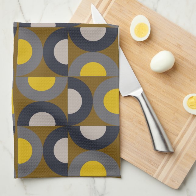 Mid-Century Modern Bronze Mustard Thunder      Tea Towel (Quarter Fold)