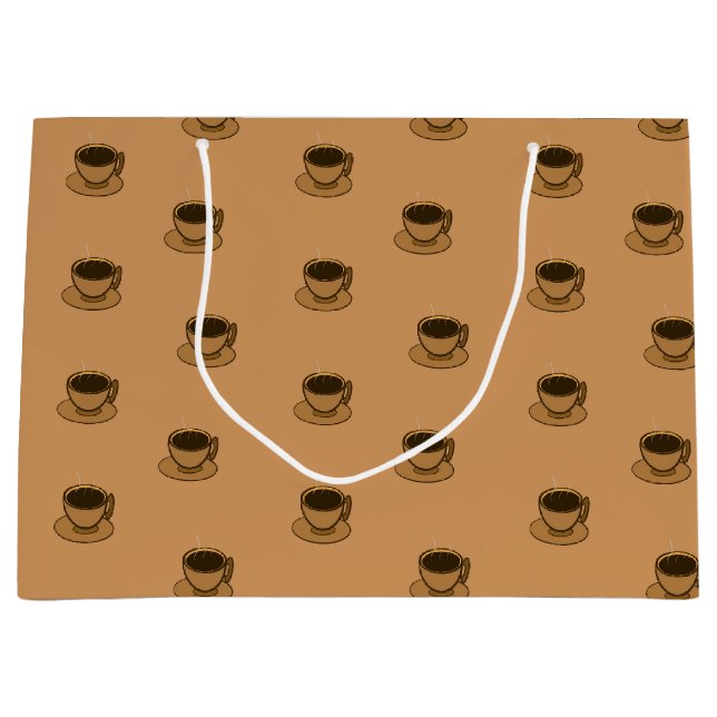 Mid Century Modern Brown Cosy Coffee Cup Large Gift Bag (Front)