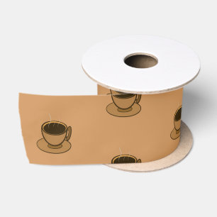 Mid Century Modern Brown Cosy Coffee Cup Satin Ribbon