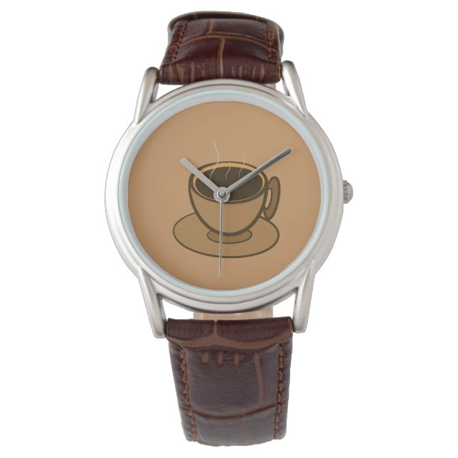 Mid Century Modern Brown Cosy Coffee Cup Watch (Front)