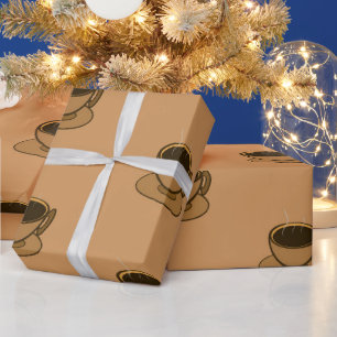 Mid Century Modern Brown Cosy Coffee Cup Wrapping Paper