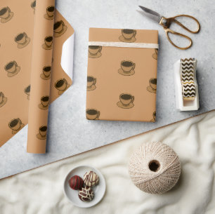 Mid Century Modern Brown Cosy Coffee Cup Wrapping Paper