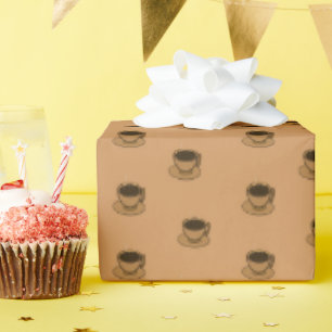 Mid Century Modern Brown Cosy Coffee Cup Wrapping Paper