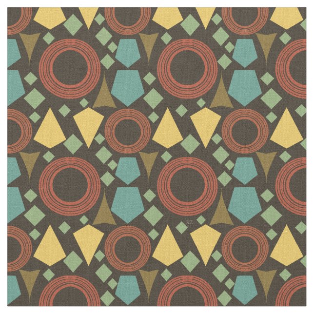 Mid Century Modern Brown Geometric  Fabric (Close Up)