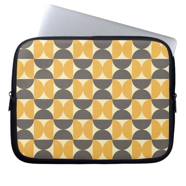 Mid-Century Modern Brown & Gold Pattern Laptop Sleeve (Front)