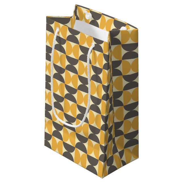 Mid-Century Modern Brown & Gold Pattern Small Gift Bag (Front Angled)