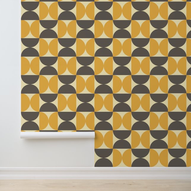 Mid-Century Modern Brown & Gold Pattern Wallpaper (Application)