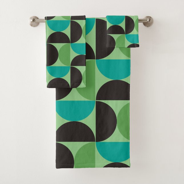 Mid-Century Modern Brown green and turquoise     Bath Towel Set (Insitu)