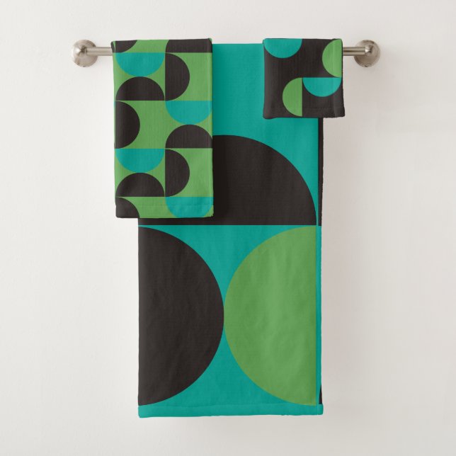 Mid-Century Modern Brown green and turquoise     Bath Towel Set (Insitu)