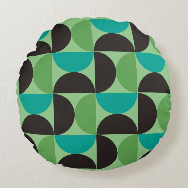 Mid-Century Modern Brown green and turquoise  Round Cushion (Front)