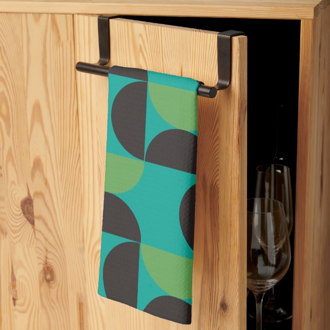 Mid-Century Modern Brown green and turquoise      Tea Towel (Thirds Fold)