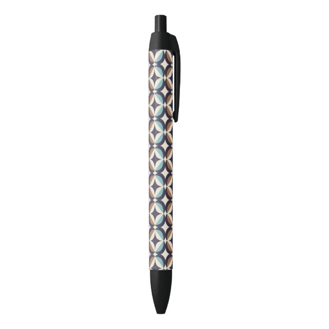 Mid-Century Modern Brown & Teal Pattern Black Ink Pen (Bottom (Vertical))
