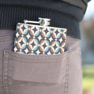 Mid-Century Modern Brown & Teal Pattern Hip Flask
