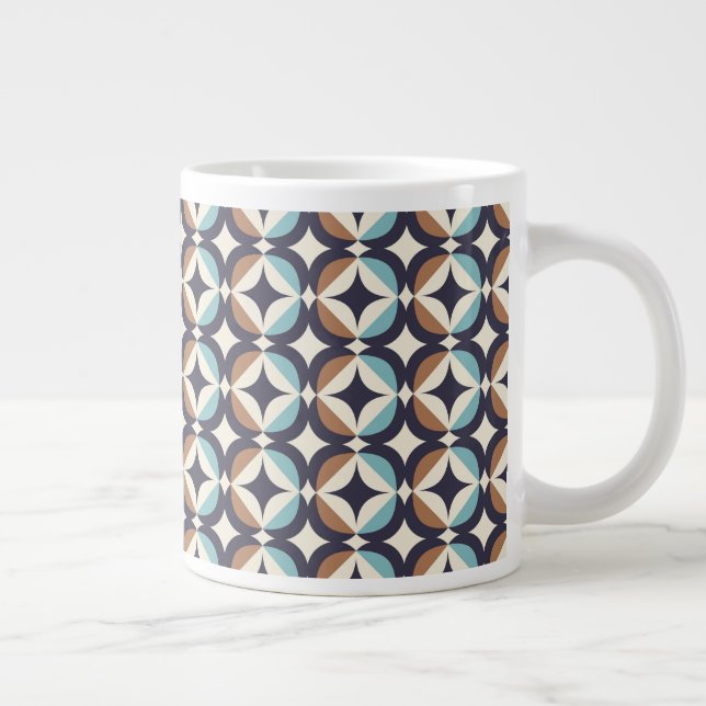 Mid-Century Modern Brown & Teal Pattern Large Coffee Mug (Right)