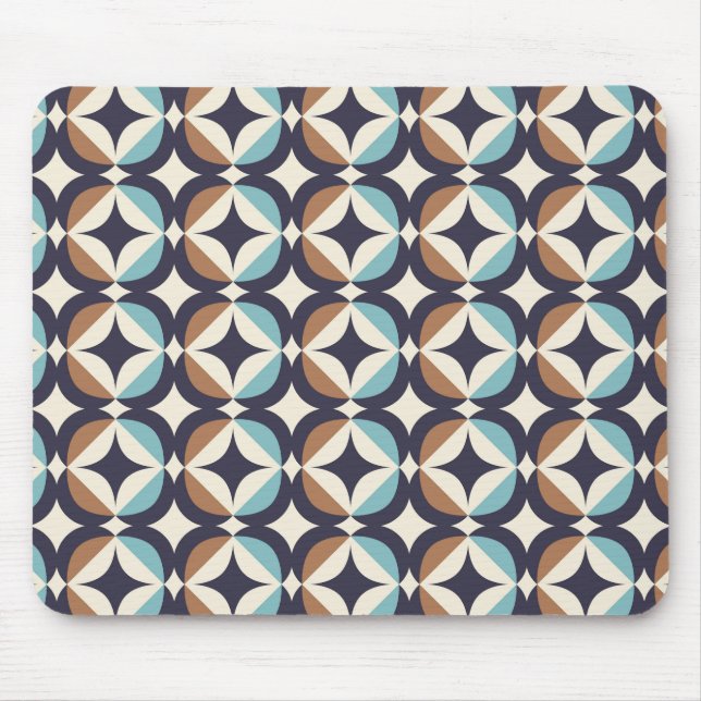 Mid-Century Modern Brown & Teal Pattern Mouse Mat (Front)