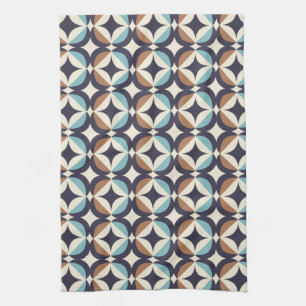 Mid-Century Modern Brown & Teal Pattern Tea Towel