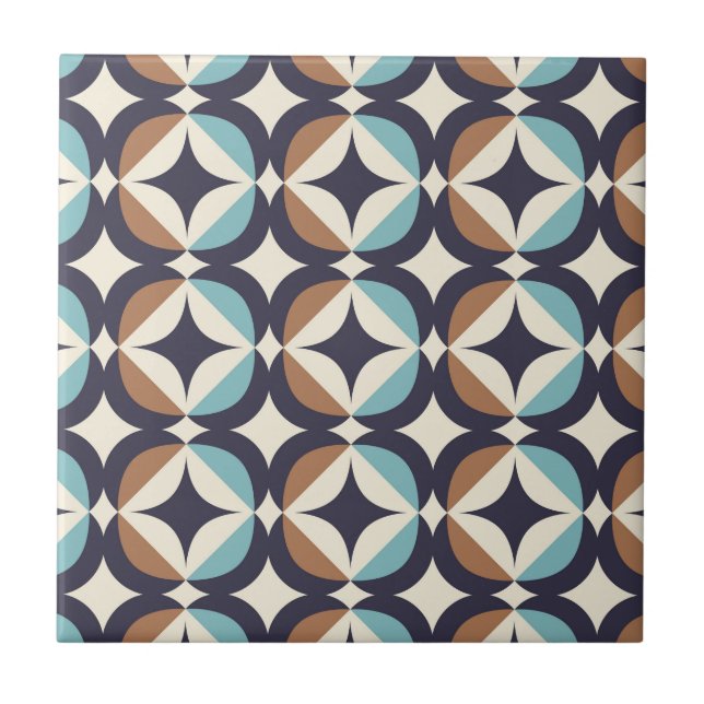 Mid-Century Modern Brown & Teal Pattern Tile (Front)