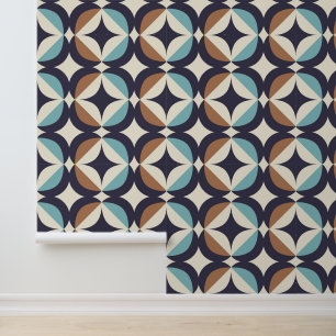 Mid-Century Modern Brown & Teal Pattern Wallpaper