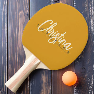 Mid-Century Modern Burnt Buttercup Painted Name Ping Pong Paddle