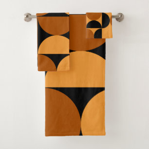 Mid-Century Modern Burnt Clay and Mocha  Bath Towel Set