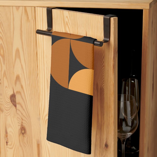 Mid-Century Modern Burnt Clay and Mocha   Tea Towel (Thirds Fold)