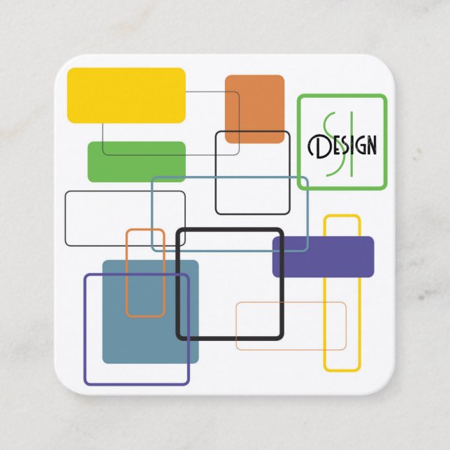Mid Century Modern Burst of Colour Square Business Card (Front)