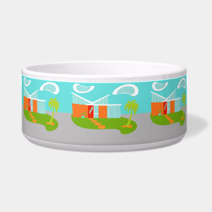 Mid Century Modern Cartoon House Ceramic Pet Bowl