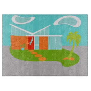 Mid Century Modern Cartoon House Cutting Board