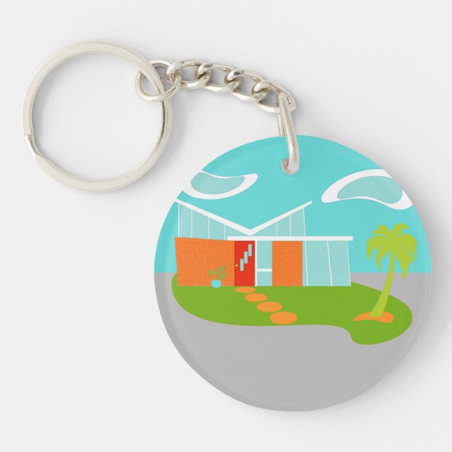 Mid Century Modern Cartoon House Keychain (Front)