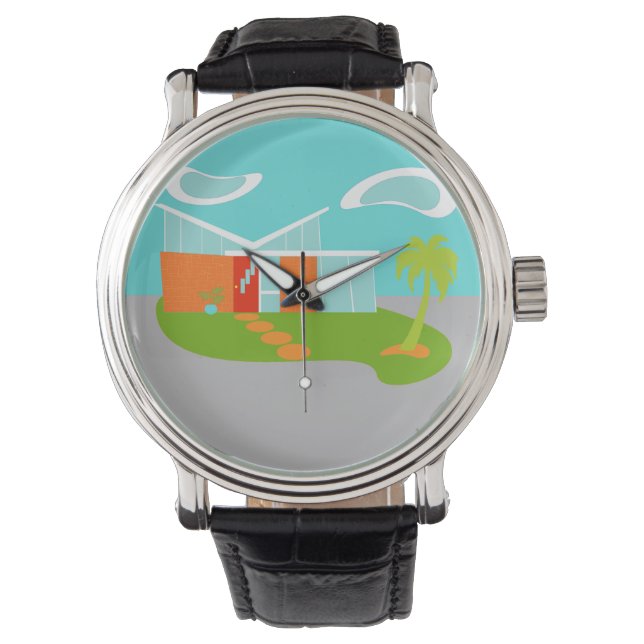 Mid Century Modern Cartoon House Men's Watch (Front)