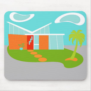 Mid Century Modern Cartoon House Mousepad