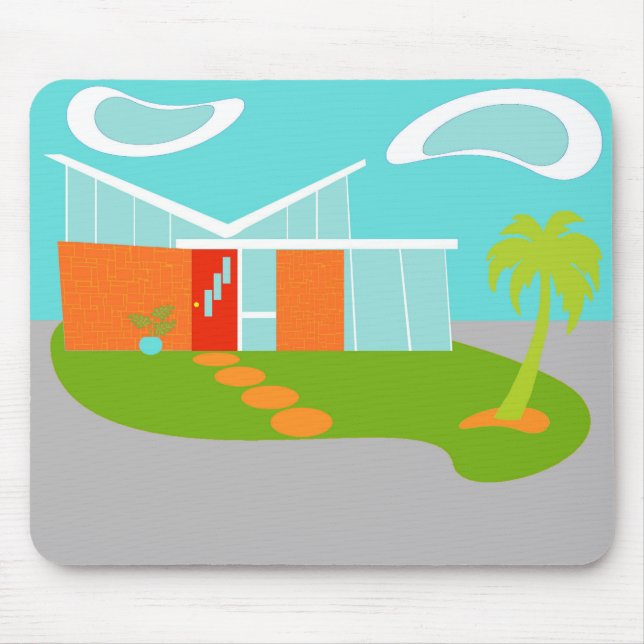 Mid Century Modern Cartoon House Mousepad (Front)