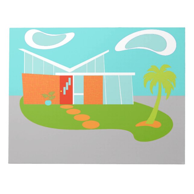 Mid Century Modern Cartoon House Notepad (Front)