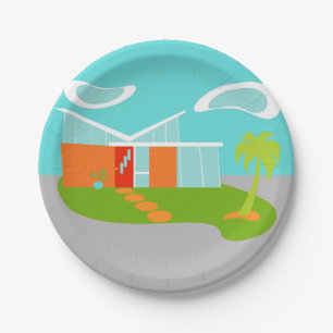 Mid Century Modern Cartoon House Paper Plates